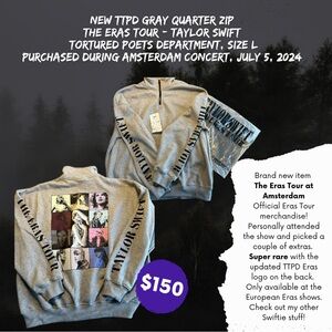 NWOT Taylor Swift Eras Tour TTPD 1/4 Zip Gray Sweatshirt Official Merch Large 🫶